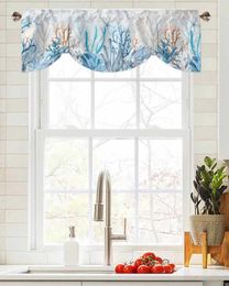 Curtain Summer Marine Life Coral Blue Window Living Room Kitchen Cabinet Tie-up Valance Rod Pocket