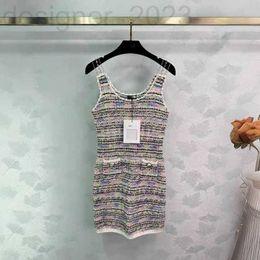 Urban Sexy Dresses Designer Spring/Summer Colourful Stripe Contrast Metal Button Slim Fit Knitted U-neck Tank Top Long Dress 4AIG