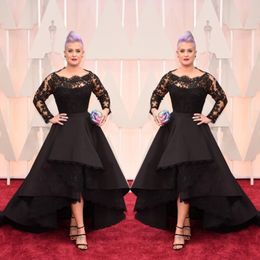 Black Evening Dresses Oscar Hi-Lo Lace Long Sleeve Prom Gown Excellent Taffeta Runway Fashion Show Plus Size Formal Party Evening Dress 229h