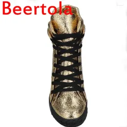 Casual Shoes Est Beertola Thick Bottom Breathable Spring Women's Sneakers Gold Colour Leather Flats Female Comfortable Shoe