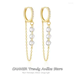 Dangle Earrings CANNER 925 Sterling Silver Double Chains Long Tassel Drop For Women Korean Transparent Zircon Hanging Jewellery