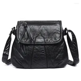 Shoulder Bags Women Messenger Bag Soft Washed PU Leather Crossbody Female Casual Vintage Handbag Ladies Black Small Purses