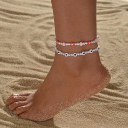 Anklets 2-piece Set Of Leisure And Vacation Style Contrasting Love Pearl Women's Ankles