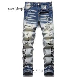 Purple Jeans Designer Mens Mens Jeans High Street Jeans for Mens Embroidery Pants Womens Oversize Ripped Patch Hole Denim Straight Fashion Streetwear Slim 1709