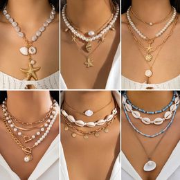 designer Jewellery Beaded Necklace Beach Imitation Pearl Necklace Starfish Shell Vacation Necklace