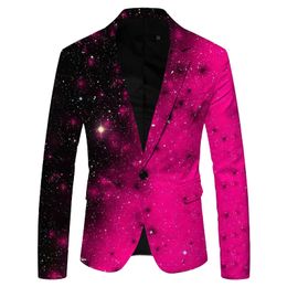 Mens 3D Shiny Sequin Suit Printed Pocket Lapel Single Button Blazer Wedding Party Dress Performance Outwear Coats Male Clothes 240426