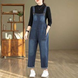 Women's Jumpsuits Rompers Denim Jumpsuits for Women Korean Style Rompers Solid Workwear Casual Vintage Playsuits Straight Pants One Piece Outfit Women Y2405105UVR