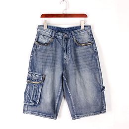 Cropped Blue Shorts Seven Point Jeans for Men Washed men jean shorts Elastic Trendy Loose and Casual Breathable Plus size pants 30-46