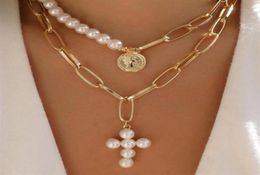 New luxury ladies' dresses sweater chain necklace creative retro big brand seal inlaid artificial pearl multi-layer neck cha307U8029290