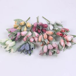 Decorative Flowers 36pcs 3cm Artificial Frosted Tulip Flower Bouquet Home Wedding Party Decoration Scrapbooking Handmade Dress Wreath Fake