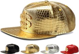 Luxury PU Leather Hip Hop Hats Crocodile Grain Ball Cap Snapback Golden Logo DJ Baseball Caps Punk Hiphop Hat for Men Women Outd8117382