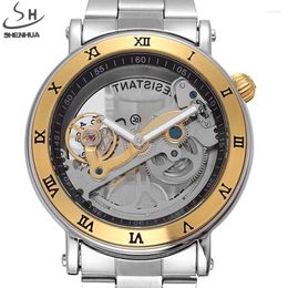 Wristwatches SHENHUA Transparent Automatic Mechanical Watches Men Stainless Steel Strap Vintage Skeleton Watch Luminous Male Clock