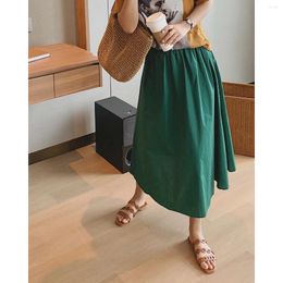 Skirts 2024 Women's High-Waisted Basic Green White Pleated Midi Long Skirt Y2k Woman Goth Vintage Clothes Korean Fashion Summer Boho