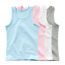 T-shirts Summer Girls Versatile Candy Colour Tank Top Kids Slim Fit Sleeveless Blank T-shirtL2405