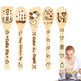 Dinnerware Sets Wooden Spoon For Cooking 5PCS Engraved Spoons Durable Kitchen Utensils Cookware Gadgets Gifts Adults