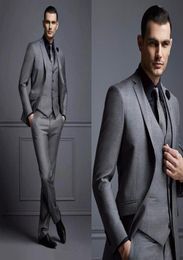 Latest Designs Dark Grey Mens Wedding Suits For Men Slim Fit Groom Tuxedos Three Pieces Formal Business Dinner Celebrity Blaz3033086