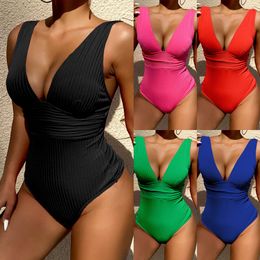 Women's Swimwear 2024 New One Piece Swimsuit Womens One Piece Solid Colour Sexy Slim Fit One Piece Swimsuit