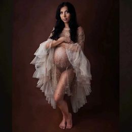 Maternity Dresses Maternity Photography Goddess Maternity Dress for Photo Shoot Sheer Bronze Sexy Pregnant Women Maternity Outfit Photography T240509