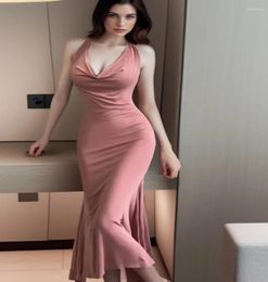 Plus Size Dresses Hollow Backless Sexy Elegant Party French Slim Fit Mermaid Deep V Neck Neck-mounted Chest Wrapping Women Dress