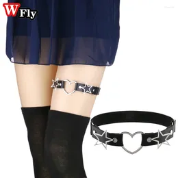 Belts Goth JK Sexy PU Leather Garter Women Punk Pentagram Heart Decorate Garters Harajuku Elasticity Tight Suspender Strap Belt