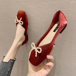 Casual Shoes Wide Foot Square Head Single Women Summer Autumn Moccosins Soft Bottom Ballet Shallow Mouth Bow Flat Plus Size 31-46