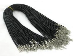 100pcs 1.5mm Black Wax Leather chains bracelets Beading Cord String Rope Wire 45cm+5cm Extender bracelet ChainLobster Clasp DIY8946320