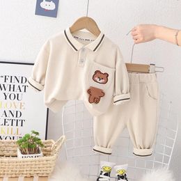 Clothing Sets Infant Baby Boys Outfits 2024 Children's Polo Collar Kids Cute Cartoon Long Sleeve Tops Pants For Toddler Spring Fall Wear