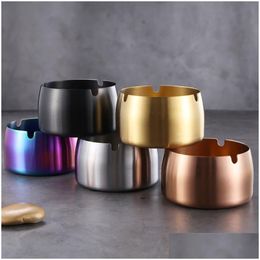 Ashtrays Stainless Steel Ashtray With High Windproof Titanium Plating Cone Round 5 Colours Cigarette Drop Delivery Home Garden Househol Dhtz3