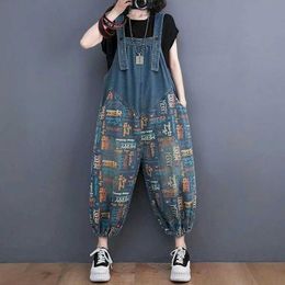 Women's Jumpsuits Rompers Denim Jumpsuits for Women Printed Ankle-Length Pants One Piece Outfit Women Rompes Loose Korean Style Casual Vintage Overalls Y2405109406