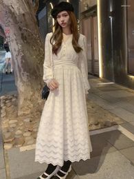 Casual Dresses LANMREM Korean Style White Long Dress Women V Neck Gathered Waist A-line Elegant 2024 Spring Clothing 25180