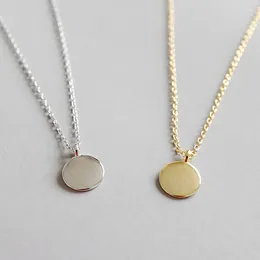 Pendants Real 925 Sterling Silver Mini Round Pendant Necklace For Women Accessories Simple Necklaces Neck Chains Gold Colour Jewellery