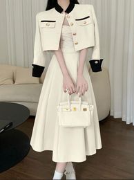 High Quality Small Fragrance Two Piece Set Women Short Jacket Coat + Long Skirt Suits Korean Elegant Fashion OL 2 Piece Sets