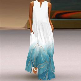 Summer Long Dres Sleeveless Loose Vneck Elegant Dresses Party 2023 Ink Painting 3D Print Vintage Chinese Style Dress 240509