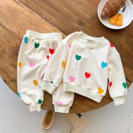 Clothing Sets Two Pieces Baby Sweatershirt Colorful Hearts Print O-Neck Long Sleeve Pullover Hoodies Elastic Wasit Pants Boys Girls