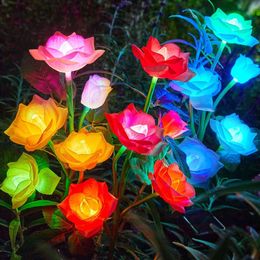 RECHOO Outdoor Decorative, 3 Pack Lights with 15 Rose Flowers, Multi-color Changing LED Waterproof Solar Powered Garden Decor for Patio Yard Pathway Decoration