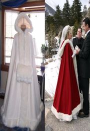 High Quality Bridal Capes With Hood Wedding Cloaks with Faux Fur Trim Red White Perfect For Winter Long Wraps Jacket Cheap6223574