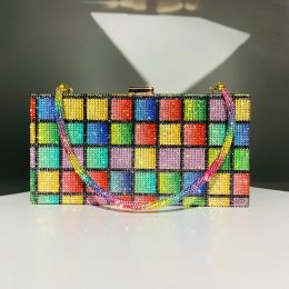 Bags New Rainbow Diamond Wedding Clutch Bag Elegant Party Evening Clutch Purse and Handbag for Women Designer Crossbody Bag
