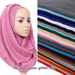 Scarves 1 Pcs Plain Glitter Hijab Solid Colour Scarf Women Shimmer Viscose Muslim Hijabs Fashion Head Wrap Maxi Shawl 180 90cm