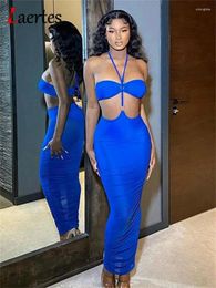 Work Dresses Laertes 2024 Summer Sexy Mesh Party Club 2 Piece Dress Set Women Halter Neck Tube Top And Maxi Skirt Rave Festival Outfits