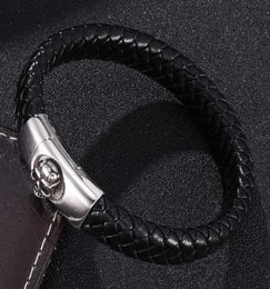 Charm Bracelets Punk For Men Black Leather Braided Bracelet Bangles Skull Magnetic Buckle Male Wrist Band Fashion Jewellery Gifts ST4685882