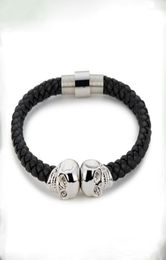 BC Jewelry Selling Fashion Mens chains Genuine Leather Braided Northskull Bracelets Double Skull Bangle BC0021679835