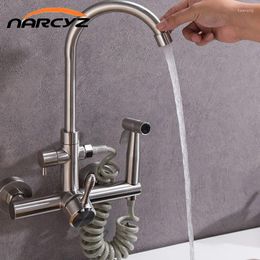 Kitchen Faucets In-wall Household 304 Stainless Steel And Cold Balcony Sink Brushed Multi-function Spray Gun Faucet Set YQ20006F