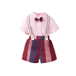 Clothing Sets A Summer Pink Shirts Plaid Suspender Shorts Boys Party Birthday Children's Emcee Clothes