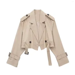 Women's Trench Coats Clothing Belt 3-Color Short Casual Windbreaker Jacket