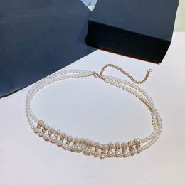 Fashion Luxury Women Vintage Thin C Chain Long Belt Waistband Autumn Runway Decorative Double Pearls Belts Party Jewellery 276L