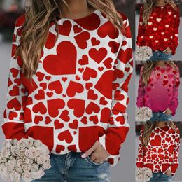 Women's Hoodies Fashionable Round Neck Casual Valentine's Day Love Printed Long Sleeved Top Ladies Light Hoodie Pullover