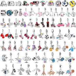 Sport Shoes Dumbbell Fist Set Charm Bicycle Car Plane Pendant Bead 925 Sterling Silver Fit Original Bracelet DIY Jewellery 240428