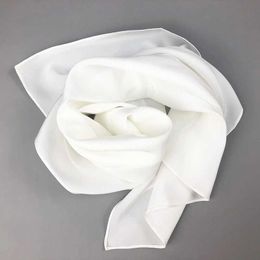 Scarves 2021 Womens Silk Scarf Square Neck Shawl Womens White Solid Crepe Bandana Headband Kerchief Scarf for DIY Painting Q240509