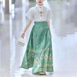 Clothing Sets Children's Chinese Classical Horse Skirt Ethnic Suit Girls Two Set Retro Short Sleeved