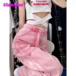 Women's Jeans Women's High Waist Summer 2024 Pink Streetwear Korean Fashion Baggy Wide Leg Trouser Casual Mom Straight Denim Pants